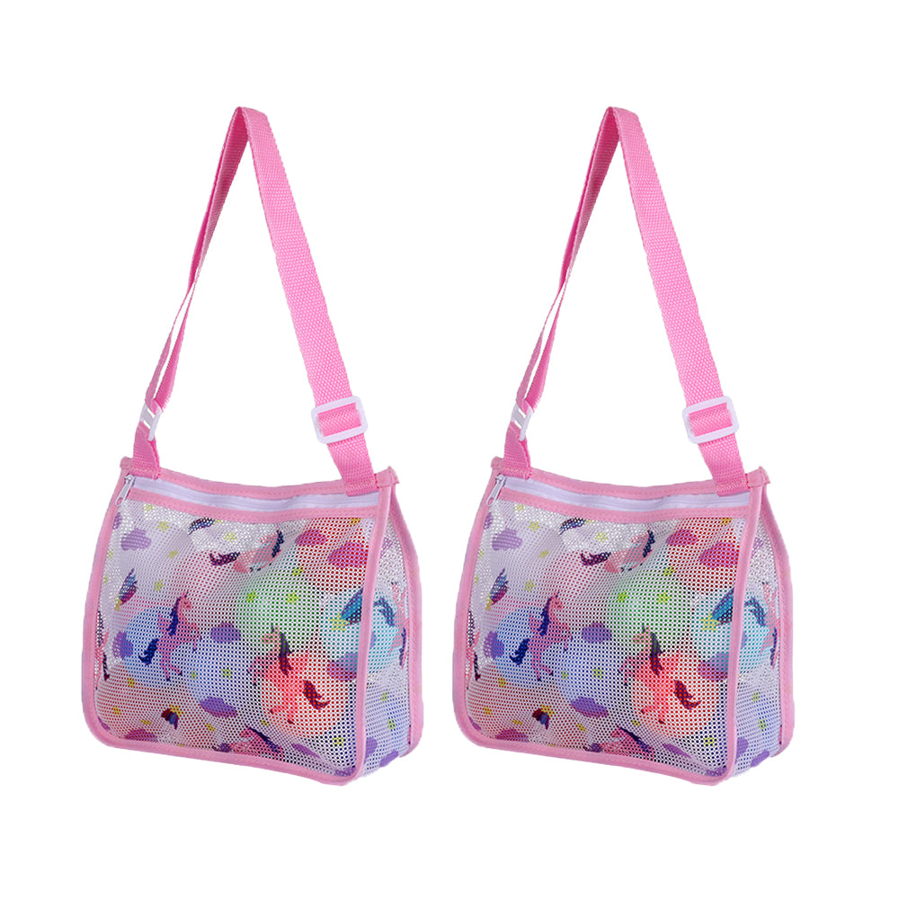 2Pcs Beach Seashell Collection Mesh Storage Bag with Adjustable Strap and Zipper for Kids