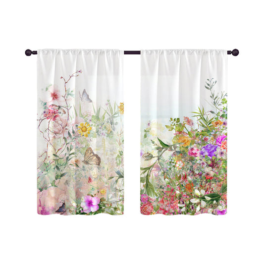 2Pcs Kitchen Curtains Watercolor Floral Kitchen Curtains Flower Plant Window Curtains
