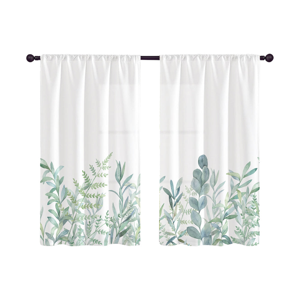 2Pcs Kitchen Curtains Watercolor Floral Kitchen Curtains Flower Plant Window Curtains