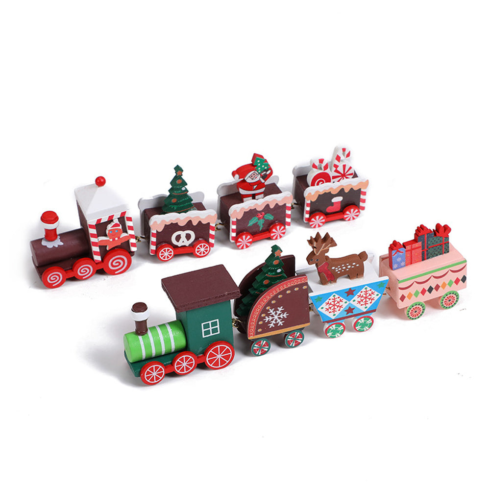 2Pcs DIY Christmas Train Painted Wooden Mini Xmas Decoration for Festival Decor