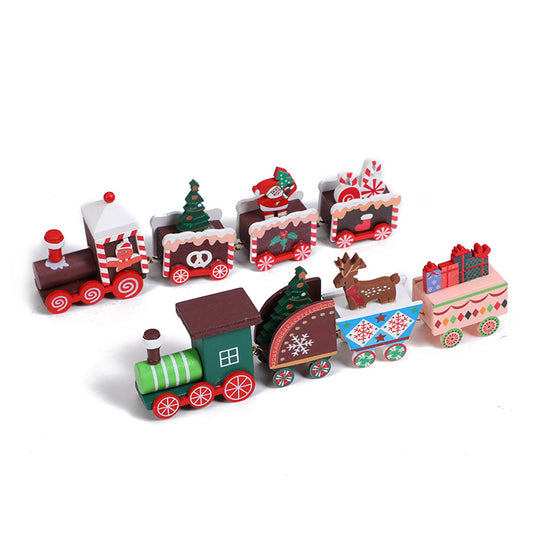 2Pcs DIY Christmas Train Painted Wooden Mini Xmas Decoration for Festival Decor