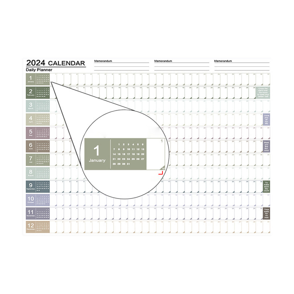 2024 365 Days Poster Yearly Schedule Wall Calendar