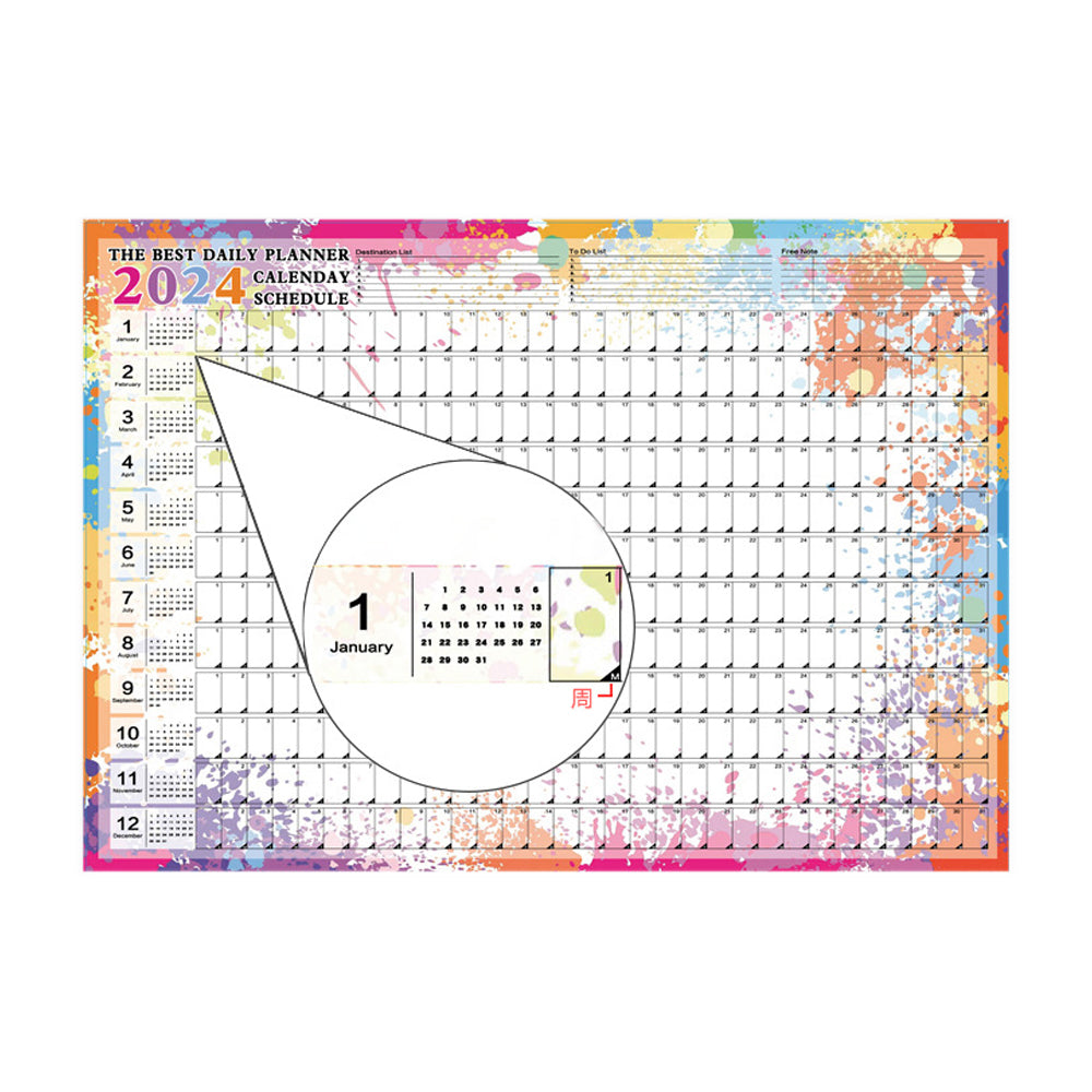 2024 365 Days Poster Yearly Schedule Wall Calendar