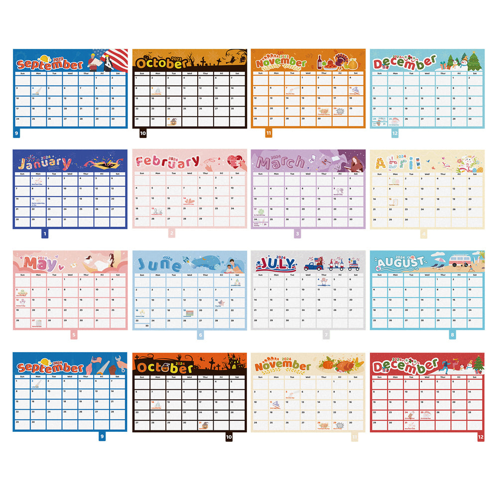 Cartoon 16 Months Desk Calendar for Home School Office Planning and Organizing