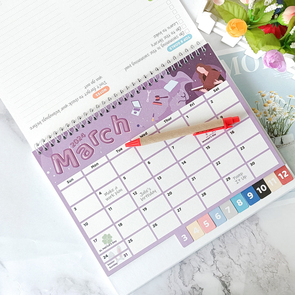 Cartoon 16 Months Desk Calendar for Home School Office Planning and Organizing