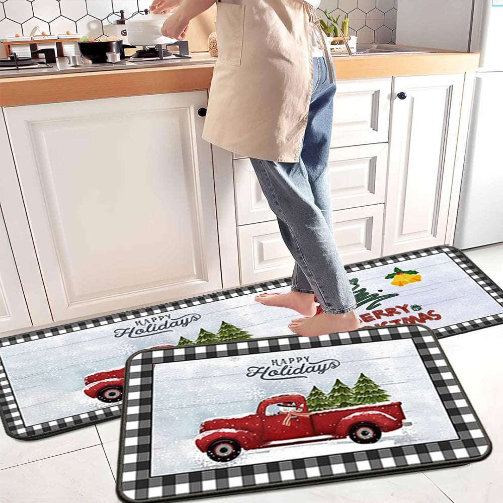 Set of 2 Pieces Christmas Kitchen Rugs Floor Mats