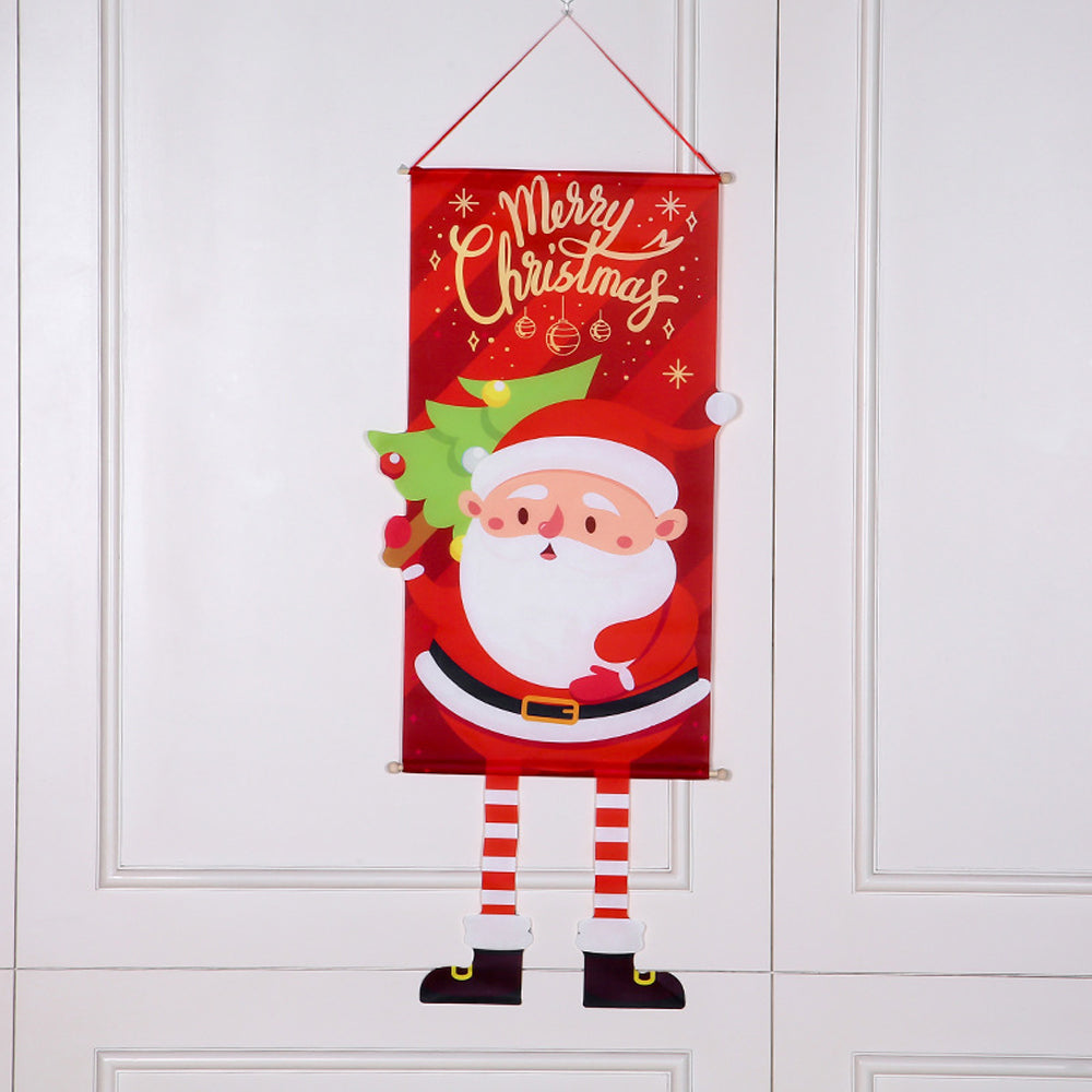 Merry Christmas Fabric Flag Santa Claus Snowman Banner Xmas Door Porch Hanging Decoration-Elk+Green Snowman+Red Santa Claus