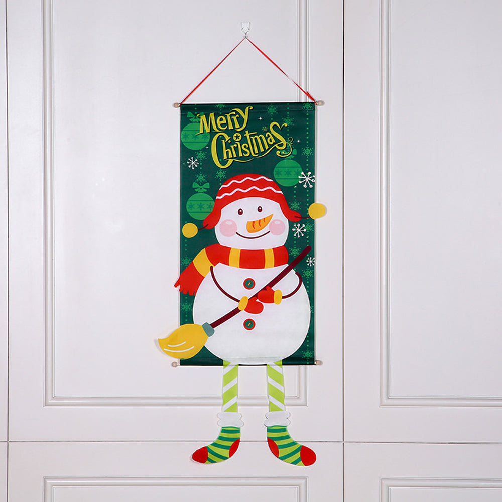 Merry Christmas Fabric Flag Santa Claus Snowman Banner Xmas Door Porch Hanging Decoration-Elk+Green Snowman+Red Santa Claus