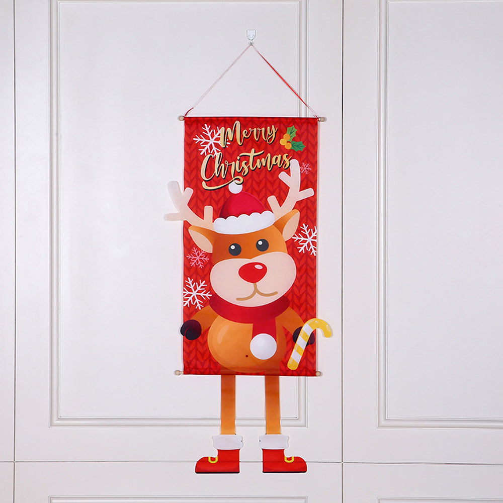 Merry Christmas Fabric Flag Santa Claus Snowman Banner Xmas Door Porch Hanging Decoration-Elk+Green Snowman+Red Santa Claus