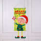 Merry Christmas Fabric Flag Santa Claus Snowman Banner Xmas Door Porch Hanging Decoration-Green Santa Claus+Red Snowman+Elf