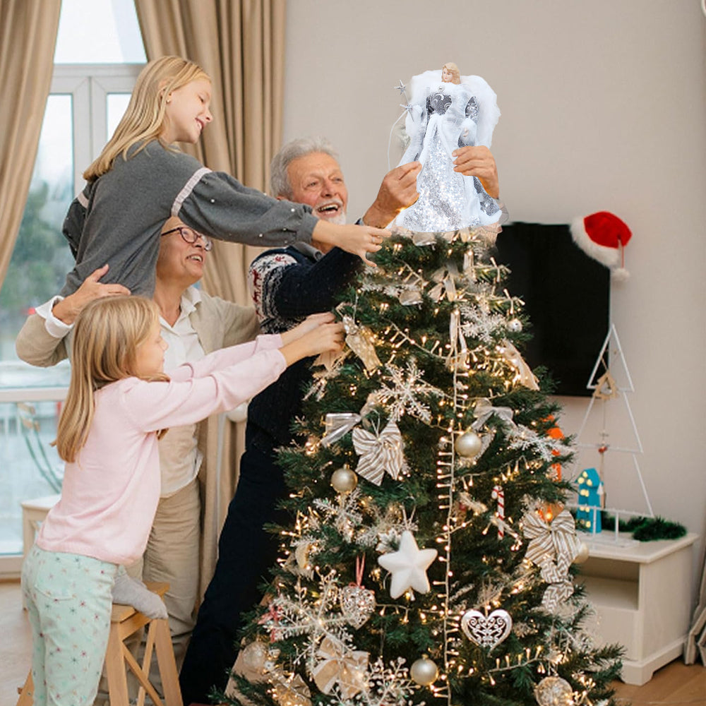 Angel Christmas Tree Topper Ornament with White Wings Treetop Angel for Xmas Decoration