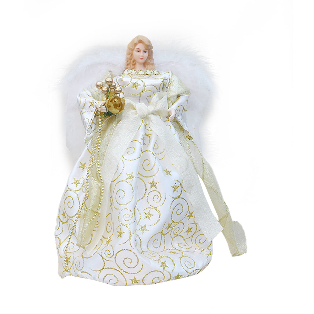 Angel Christmas Tree Topper Ornament with White Wings Treetop Angel for Xmas Decoration