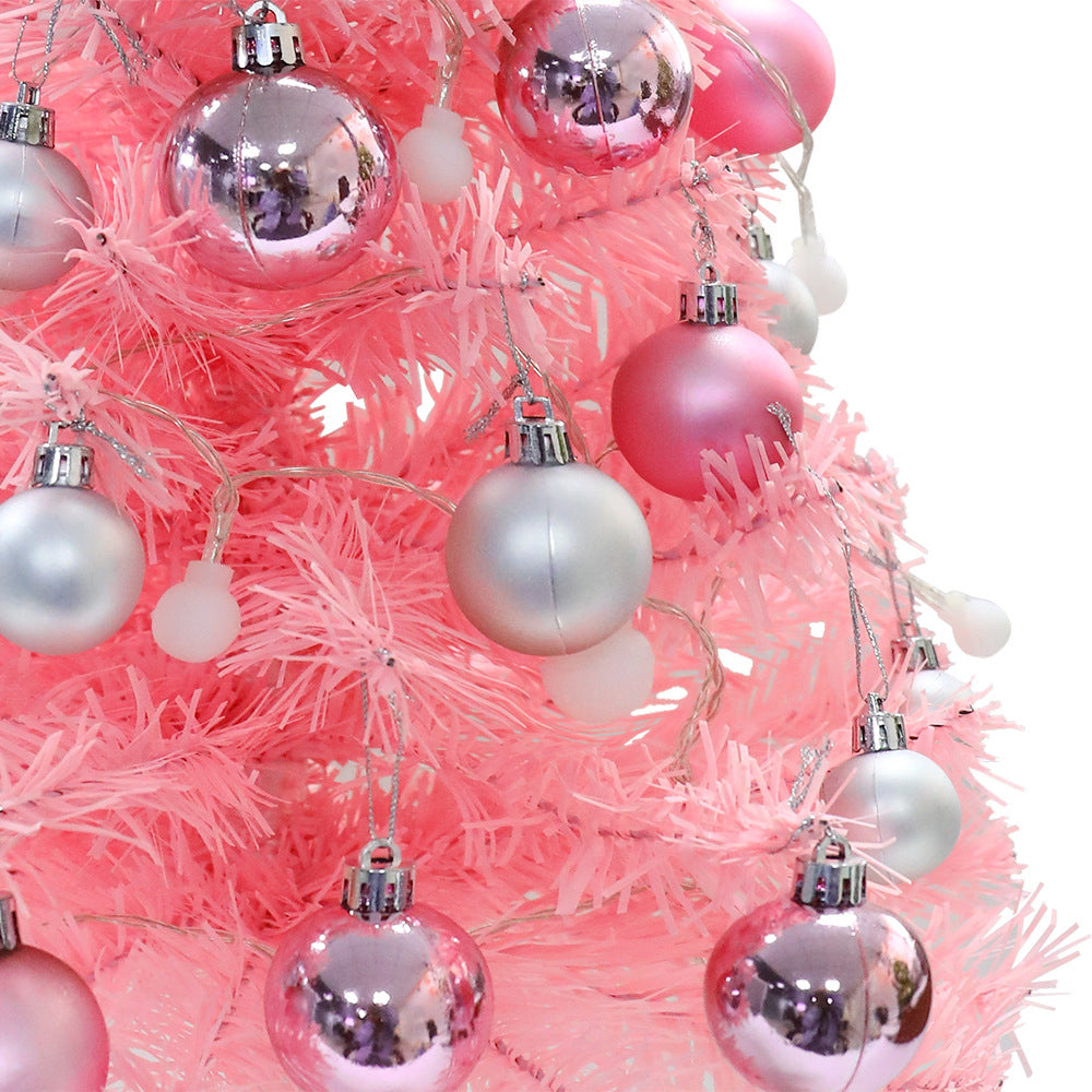 45CM Mini Small Pink Tabletop Stand Christmas Tree with Balls and Lights
