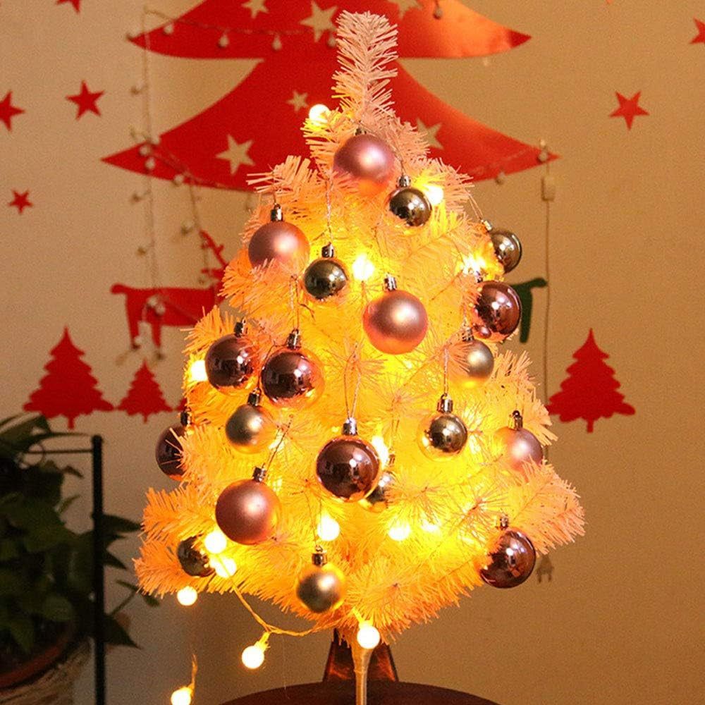 45CM Mini Small Pink Tabletop Stand Christmas Tree with Balls and Lights