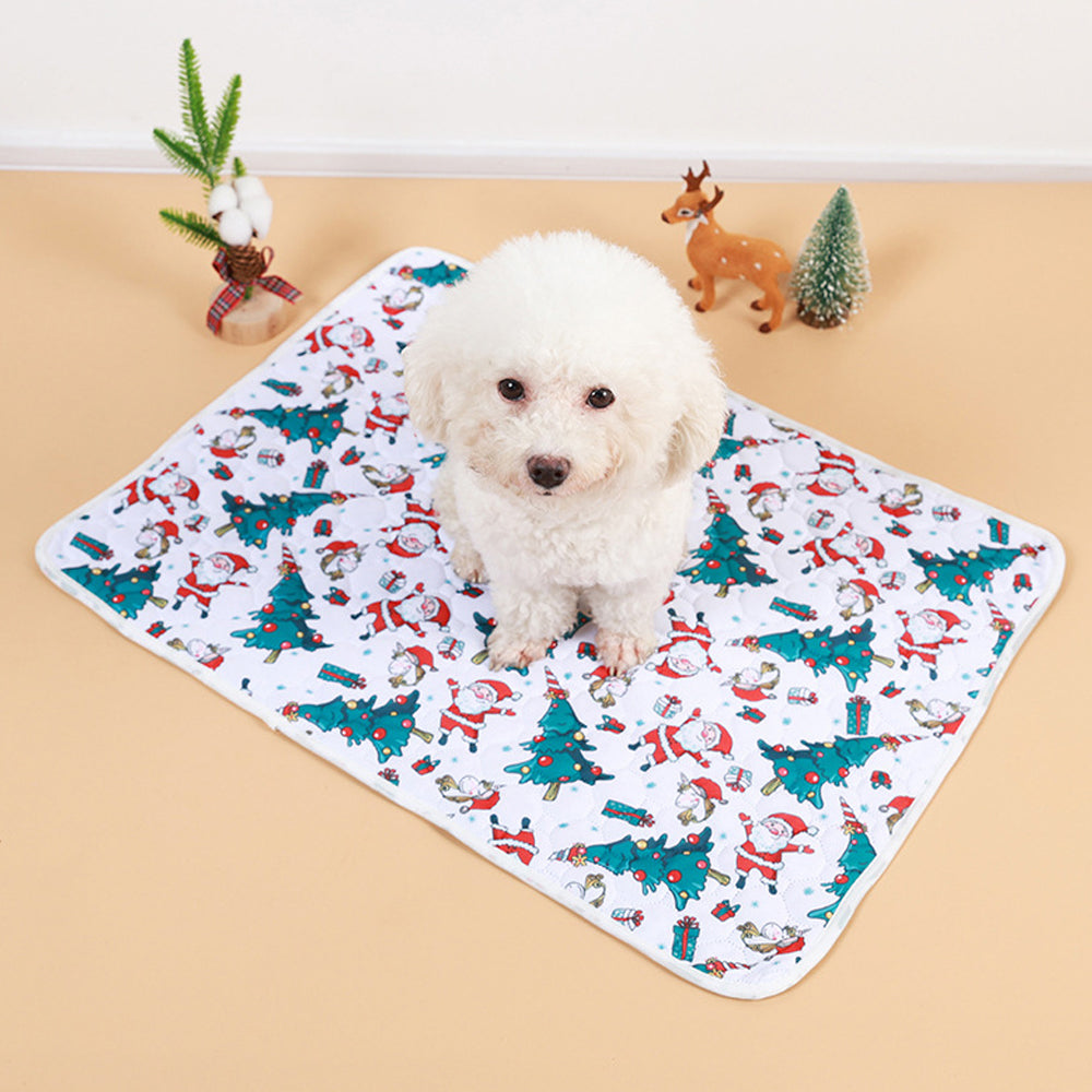 2Pcs Christmas Washable Reusable Pet Dog Training Pads Pee Mat Absorbent Cushion Bed-Lantern