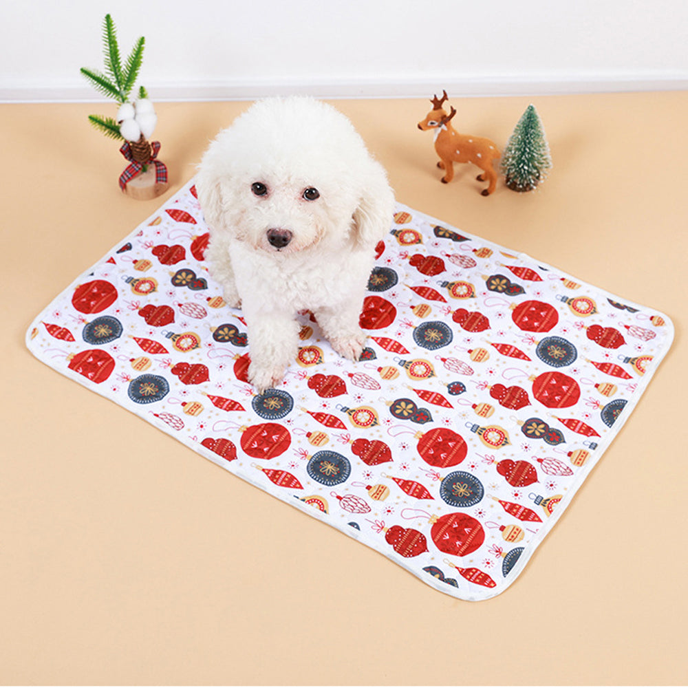2Pcs Christmas Washable Reusable Pet Dog Training Pads Pee Mat Absorbent Cushion Bed-Lantern
