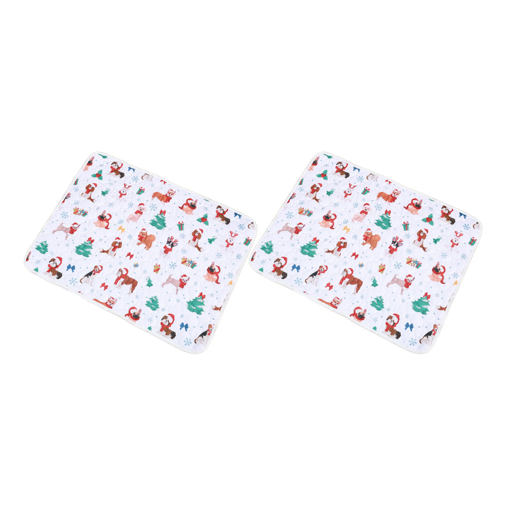 2Pcs Christmas Washable Reusable Pet Dog Training Pads Pee Mat Absorbent Cushion Bed-Lantern