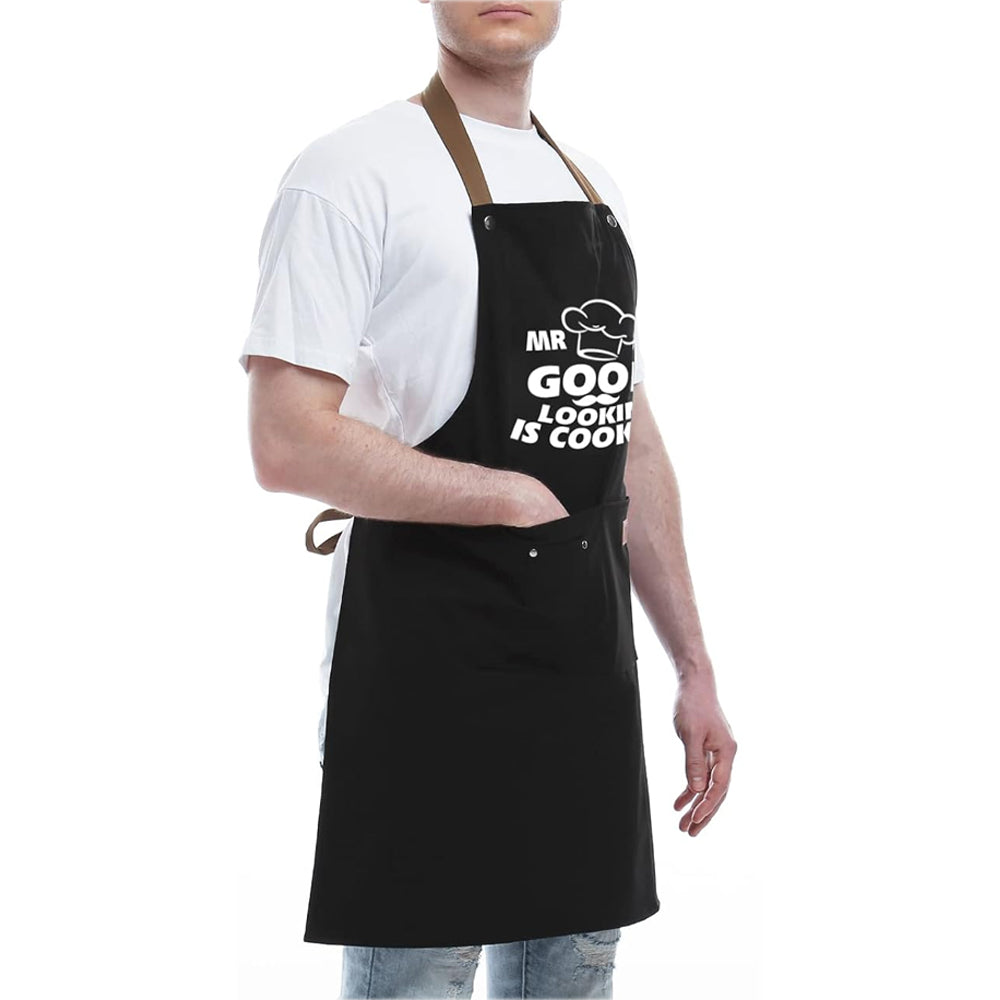 Kitchen Letters Printed Adjustable Cooking Aprons with 3 Pockets-Good Looking is Cooking