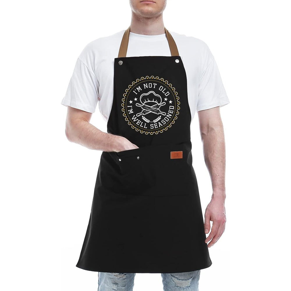 Kitchen Letters Printed Adjustable Cooking Aprons with 3 Pockets-I'm Not Old
