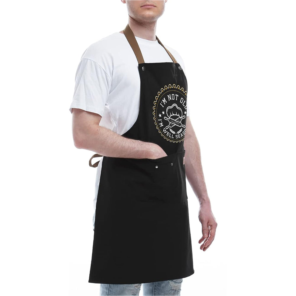 Kitchen Letters Printed Adjustable Cooking Aprons with 3 Pockets-I'm Not Old