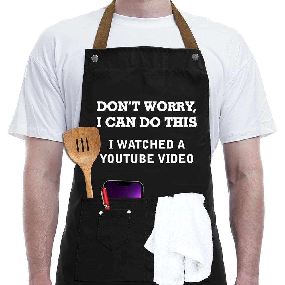 Kitchen Letters Printed Adjustable Cooking Aprons with 3 Pockets-Don't Worry