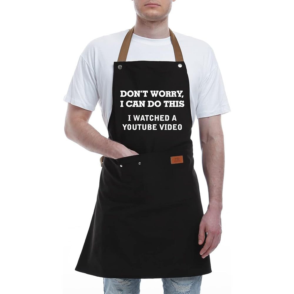 Kitchen Letters Printed Adjustable Cooking Aprons with 3 Pockets-Don't Worry