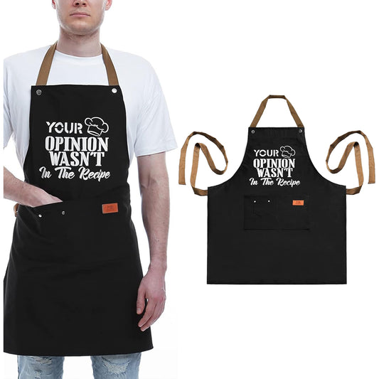Kitchen Letters Printed Adjustable Cooking Aprons with 3 Pockets-Your Opinion Wasn't in the Recipe