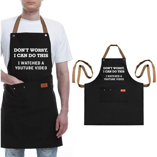 Kitchen Letters Printed Adjustable Cooking Aprons with 3 Pockets-Don't Worry
