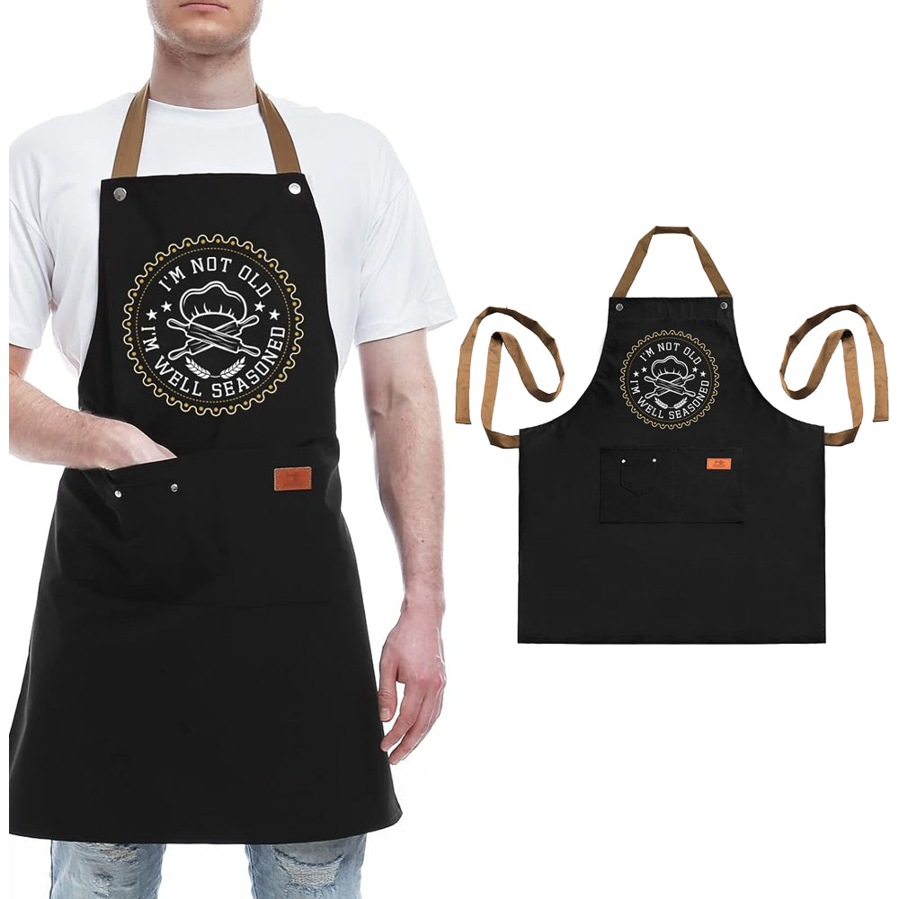 Kitchen Letters Printed Adjustable Cooking Aprons with 3 Pockets-I'm Not Old