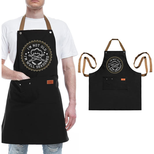 Kitchen Letters Printed Adjustable Cooking Aprons with 3 Pockets-I'm Not Old