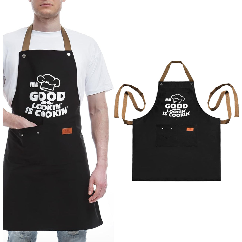 Kitchen Letters Printed Adjustable Cooking Aprons with 3 Pockets-Good Looking is Cooking