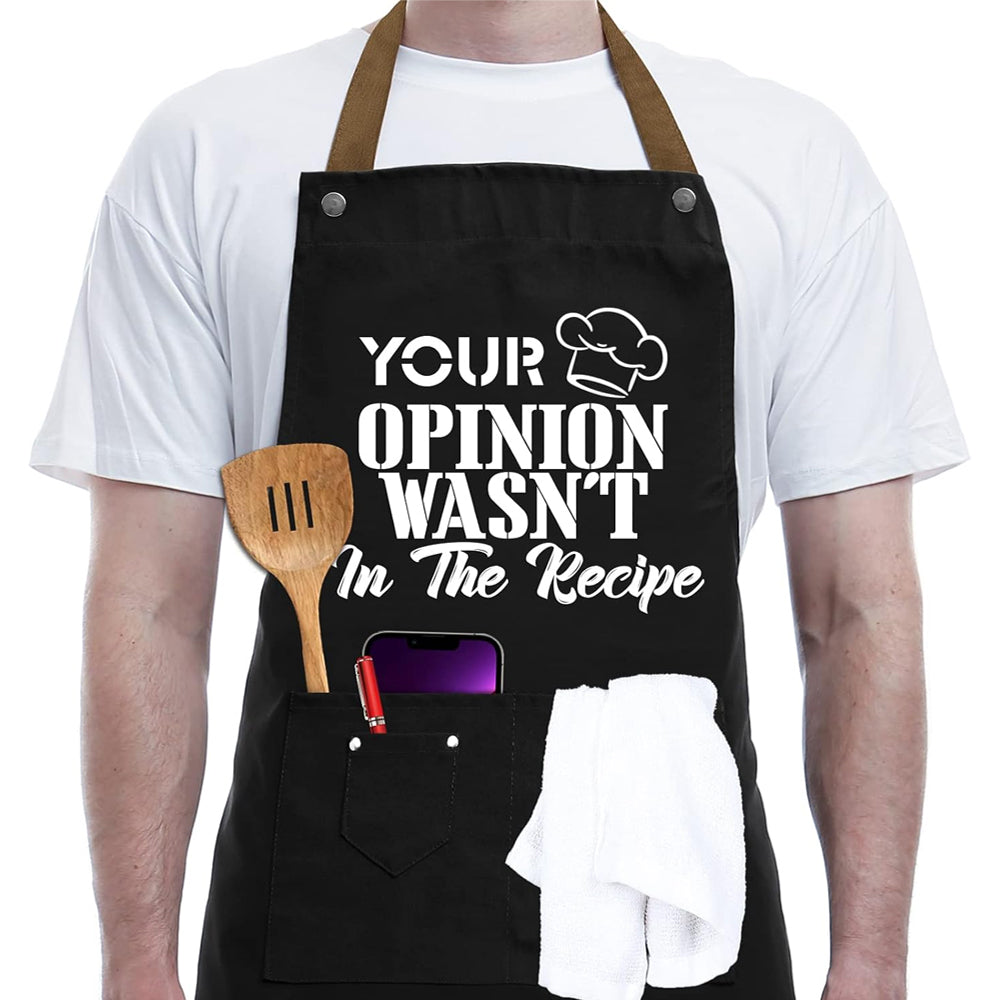 Kitchen Letters Printed Adjustable Cooking Aprons with 3 Pockets-Your Opinion Wasn't in the Recipe