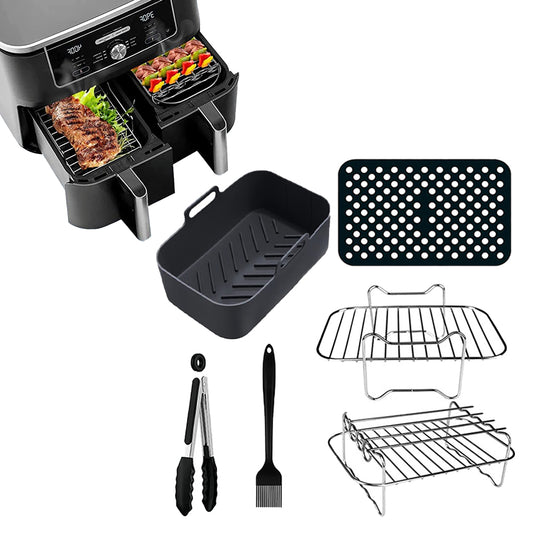 6Pcs Air Fryer Rack Accessory Set Silicone Liner for Ninja Dual AF300UK AF400UK