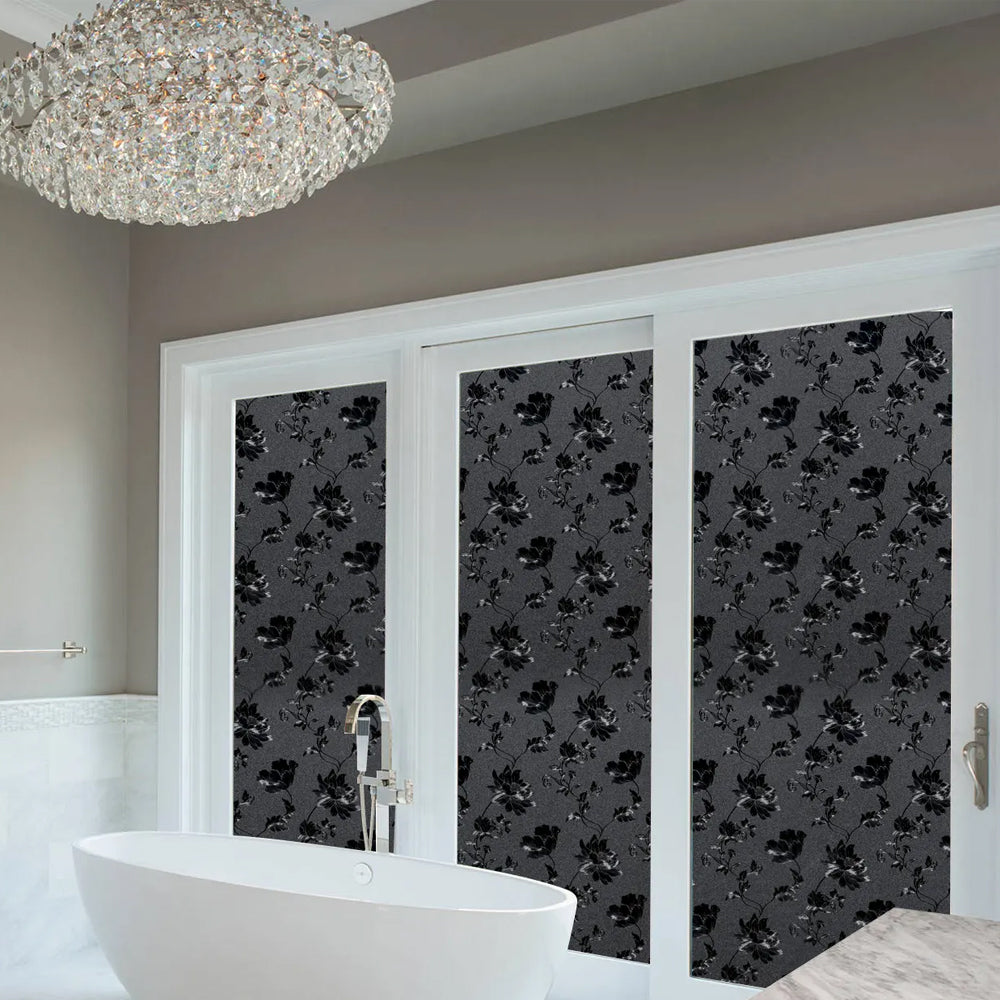 Static Cling Total Blackout Window Film Two Way Window Privacy Film100% UV Sun Blocking-Peonies