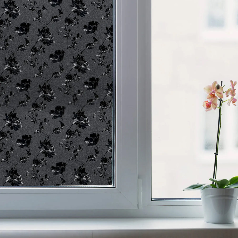 Static Cling Total Blackout Window Film Two Way Window Privacy Film100% UV Sun Blocking-Peonies