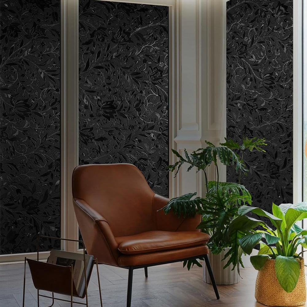 Static Cling Total Blackout Window Film Two Way Window Privacy Film100% UV Sun Blocking-Tulips