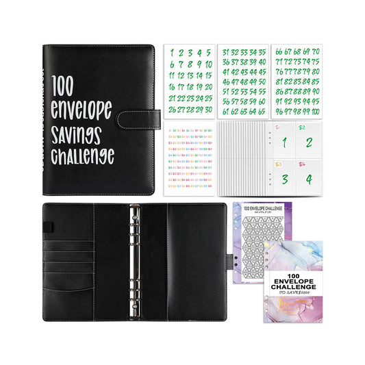 100 Envelope Challenge Binder Budget Planner Savings Book with 200 Card Slots