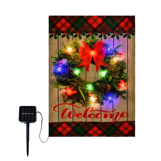 Solar Double Sided Garden Flag Lights-Wreath