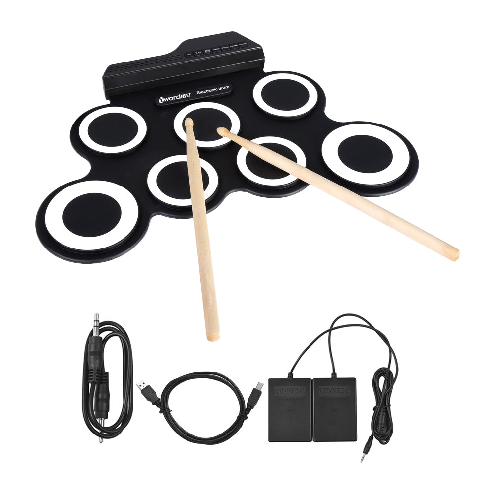 Electric Drum Set 7-Pad Electronic Drum Set Roll-up Drum Practice Pad