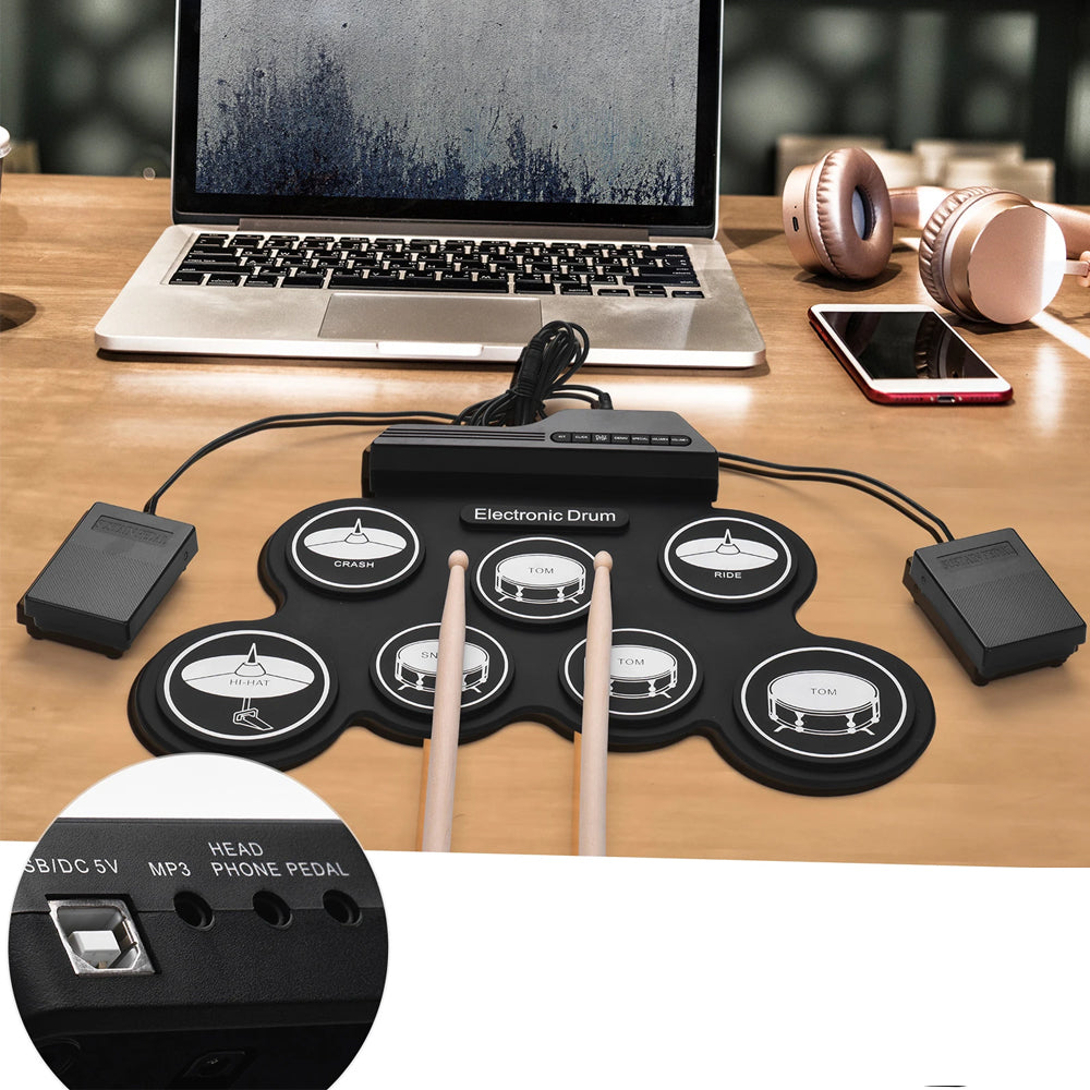 Electric Drum Set 7-Pad Electronic Drum Set Roll-up Drum Practice Pad