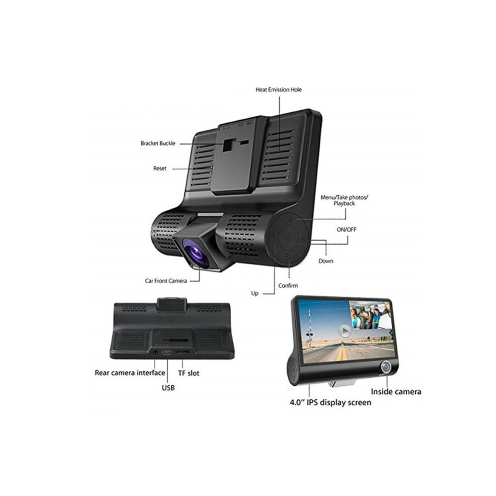 1080P Dash Cam Wide-Angle Car Driving Recorder With Rear View Camera