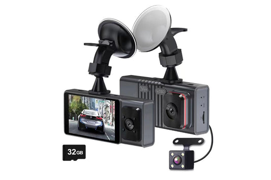 3 Channel Dash Cam Front and Rear Inside with 32GB Card with WiFi Night Vision