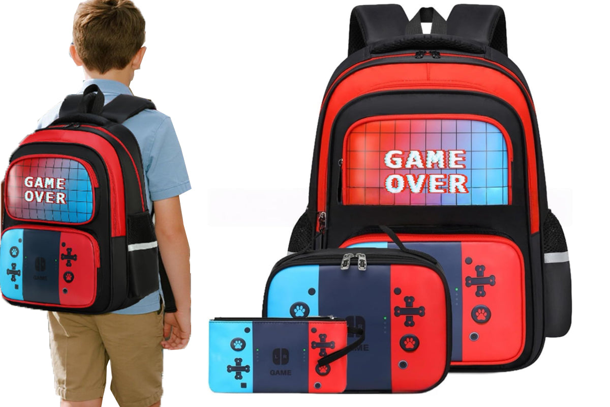 3Pcs Gamer School Backpack with Lunch Box and Pencil Case