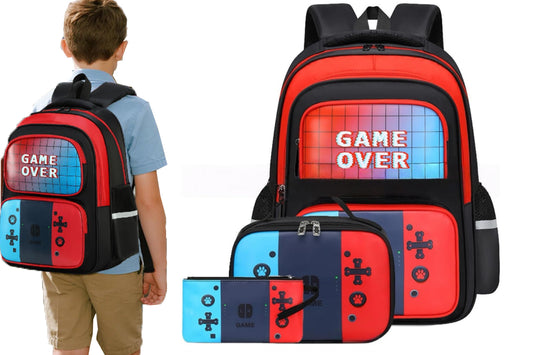 3Pcs Gamer School Backpack with Lunch Box and Pencil Case