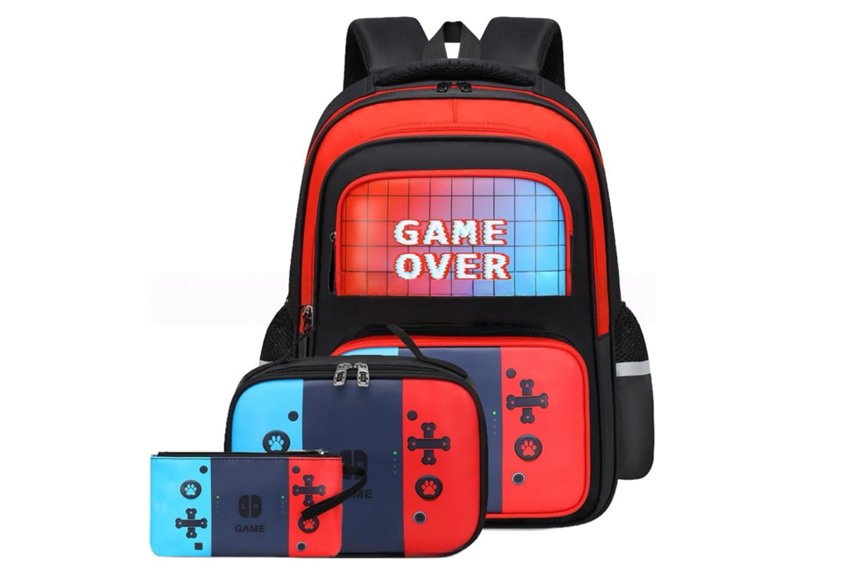 3Pcs Gamer School Backpack with Lunch Box and Pencil Case