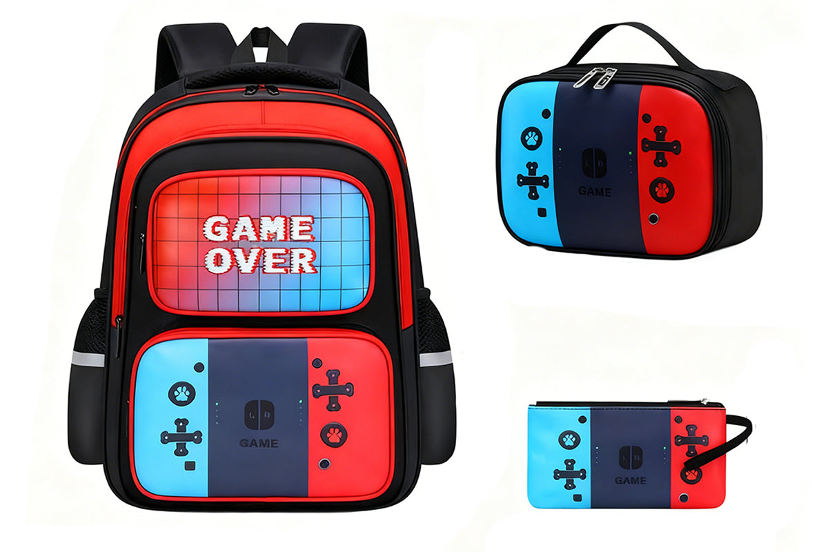 3Pcs Gamer School Backpack with Lunch Box and Pencil Case