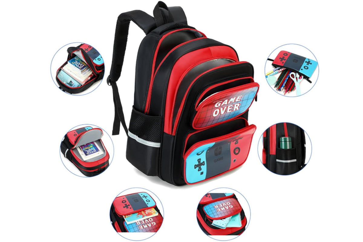 3Pcs Gamer School Backpack with Lunch Box and Pencil Case