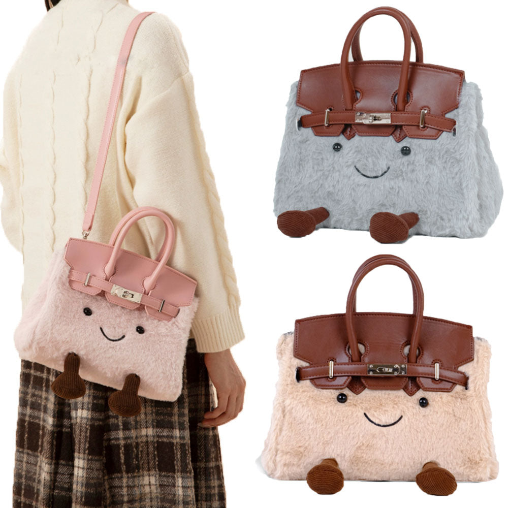 Cartoon Trending Face Birkin-Inspired Plush Handbag