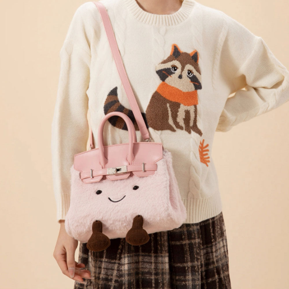 Cartoon Trending Face Birkin-Inspired Plush Handbag