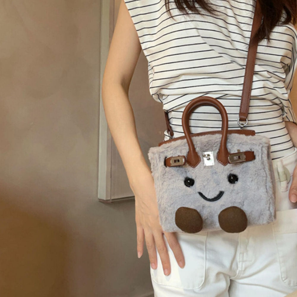 Cartoon Trending Face Birkin-Inspired Plush Handbag